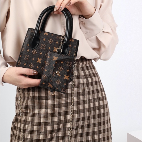 Geometric Print Satchel Bag With Crossbody Bag - Picture 2 of 6